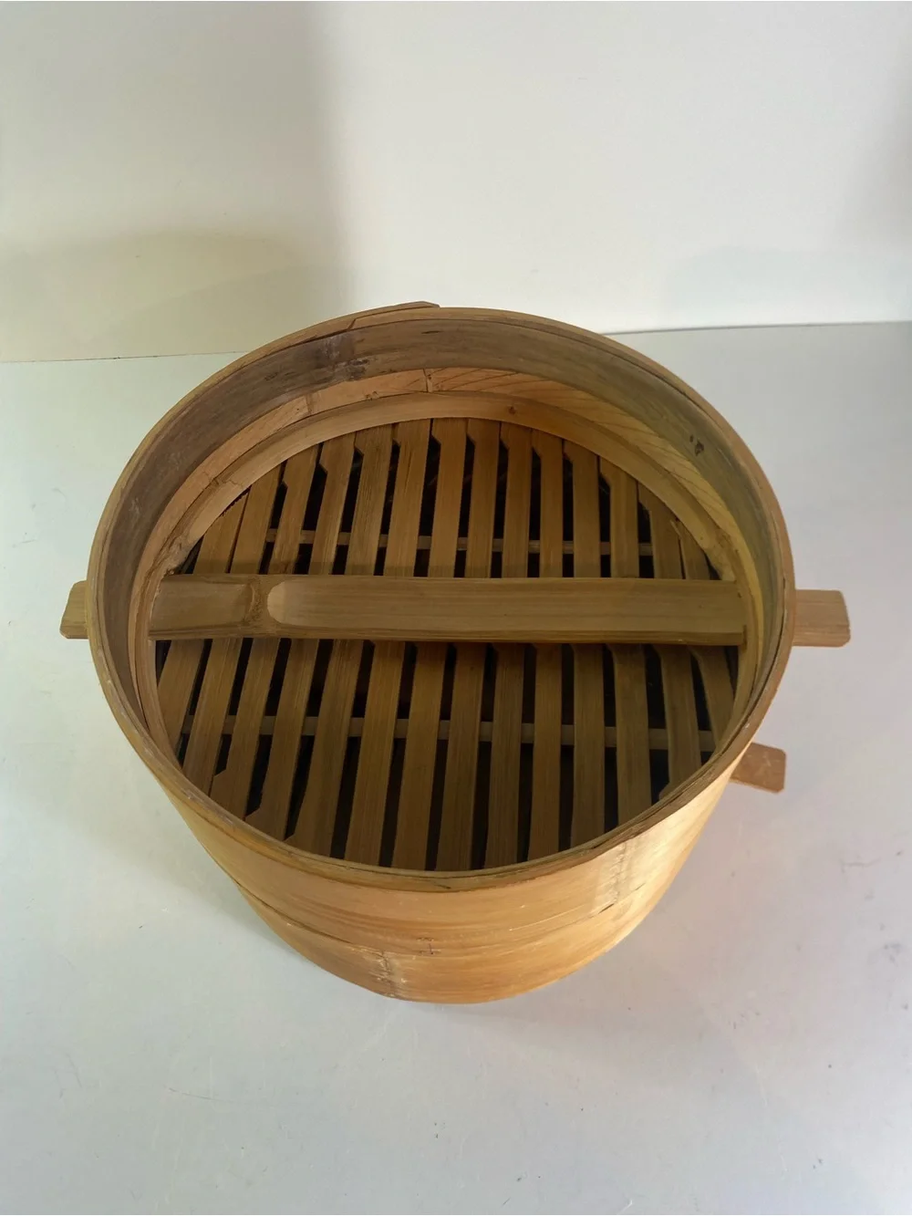 Vintage Covered 2-Tier Bamboo Steamer Basket With Handles 9” Diameter